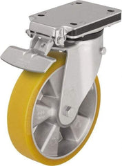 Blickle - 5" Diam x 1-9/16" Wide x 6-49/64" OAH Top Plate Mount Swivel Caster with Brake - Polyurethane-Elastomer Blickle Extrathane, 770 Lb Capacity, Ball Bearing, 5-1/2 x 4-3/8" Plate - Industrial Tool & Supply