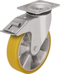 Blickle - 5" Diam x 2-1/8" Wide x 6-11/16" OAH Top Plate Mount Swivel Caster with Brake - Polyurethane-Elastomer Blickle Extrathane, 990 Lb Capacity, Ball Bearing, 5-1/2 x 4-3/8" Plate - Industrial Tool & Supply