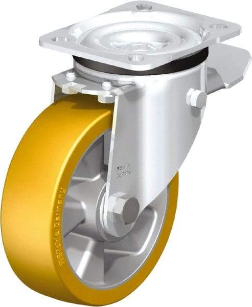 Blickle - 5" Diam x 1-9/16" Wide x 6-7/64" OAH Top Plate Mount Swivel Caster with Brake - Polyurethane-Elastomer Blickle Extrathane, 770 Lb Capacity, Ball Bearing, 3-15/16 x 3-3/8" Plate - Industrial Tool & Supply