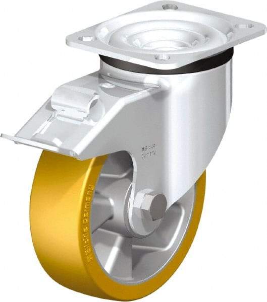 Blickle - 5" Diam x 1-9/16" Wide x 6-7/64" OAH Top Plate Mount Swivel Caster with Brake - Polyurethane-Elastomer Blickle Extrathane, 770 Lb Capacity, Ball Bearing, 3-15/16 x 3-3/8" Plate - Industrial Tool & Supply