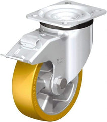 Blickle - 5" Diam x 1-9/16" Wide x 6-7/64" OAH Top Plate Mount Swivel Caster with Brake - Polyurethane-Elastomer Blickle Extrathane, 770 Lb Capacity, Ball Bearing, 3-15/16 x 3-3/8" Plate - Industrial Tool & Supply