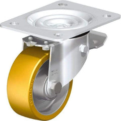 Blickle - 4" Diam x 1-9/16" Wide x 5-7/64" OAH Top Plate Mount Swivel Caster with Brake - Polyurethane-Elastomer Blickle Extrathane, 550 Lb Capacity, Ball Bearing, 5-1/2 x 4-3/8" Plate - Industrial Tool & Supply