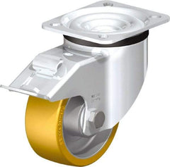 Blickle - 4" Diam x 1-9/16" Wide x 5-7/64" OAH Top Plate Mount Swivel Caster with Brake - Polyurethane-Elastomer Blickle Extrathane, 550 Lb Capacity, Ball Bearing, 3-15/16 x 3-3/8" Plate - Industrial Tool & Supply
