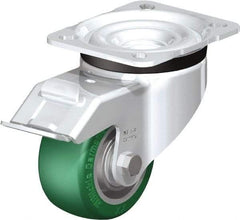 Blickle - 3" Diam x 1-9/16" Wide x 4-21/64" OAH Top Plate Mount Swivel Caster with Brake - Polyurethane-Elastomer Blickle Softhane, 506 Lb Capacity, Ball Bearing, 3-15/16 x 3-3/8" Plate - Industrial Tool & Supply