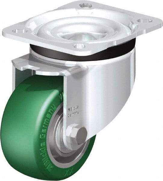 Blickle - 3" Diam x 1-9/16" Wide x 4-21/64" OAH Top Plate Mount Swivel Caster - Polyurethane-Elastomer Blickle Softhane, 506 Lb Capacity, Ball Bearing, 3-15/16 x 3-3/8" Plate - Industrial Tool & Supply