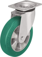 Blickle - 6" Diam x 2-1/8" Wide x 7-3/4" OAH Top Plate Mount Swivel Caster - Polyurethane-Elastomer Blickle Softhane, 1,100 Lb Capacity, Ball Bearing, 5-1/2 x 4-3/8" Plate - Industrial Tool & Supply