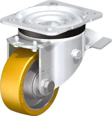 Blickle - 3" Diam x 1-11/64" Wide x 4-21/64" OAH Top Plate Mount Swivel Caster with Brake - Polyurethane-Elastomer Blickle Extrathane, 396 Lb Capacity, Ball Bearing, 3-15/16 x 3-3/8" Plate - Industrial Tool & Supply