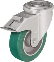 Blickle - 5" Diam x 1-37/64" Wide x 6-7/64" OAH Hollow Kingpin Mount Swivel Caster with Brake - Polyurethane-Elastomer Blickle Softhane, 770 Lb Capacity, Ball Bearing, Hollow Kingpin Stem - Industrial Tool & Supply
