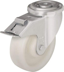Blickle - 3" Diam x 1-1/4" Wide x 4-1/4" OAH Hollow Kingpin Mount Swivel Caster with Brake - Impact-Resistant Nylon, 660 Lb Capacity, Ball Bearing, Hollow Kingpin Stem - Industrial Tool & Supply