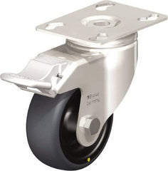 Blickle - 3" Diam x 1-1/4" Wide x 4-3/8" OAH Top Plate Mount Swivel Caster with Brake - Thermoplastic Rubber Elastomer (TPE), 143 Lb Capacity, Plain Bore Bearing, 3-9/16 x 2-5/8" Plate - Industrial Tool & Supply
