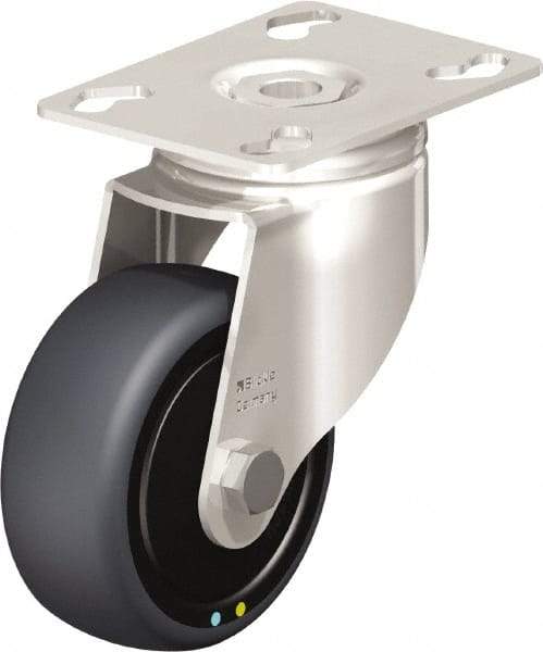 Blickle - 3" Diam x 1-1/4" Wide x 4-3/8" OAH Top Plate Mount Swivel Caster - Thermoplastic Rubber Elastomer (TPE), 143 Lb Capacity, Ball Bearing, 3-9/16 x 2-5/8" Plate - Industrial Tool & Supply