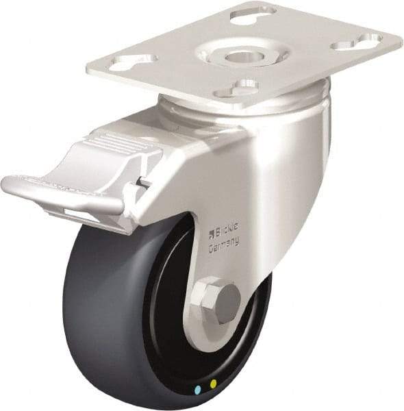 Blickle - 3" Diam x 1-1/4" Wide x 4-3/8" OAH Top Plate Mount Swivel Caster with Brake - Thermoplastic Rubber Elastomer (TPE), 143 Lb Capacity, Ball Bearing, 3-9/16 x 2-5/8" Plate - Industrial Tool & Supply