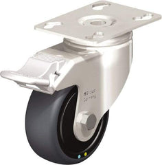 Blickle - 3" Diam x 1-1/4" Wide x 4-3/8" OAH Top Plate Mount Swivel Caster with Brake - Thermoplastic Rubber Elastomer (TPE), 143 Lb Capacity, Ball Bearing, 3-9/16 x 2-5/8" Plate - Industrial Tool & Supply