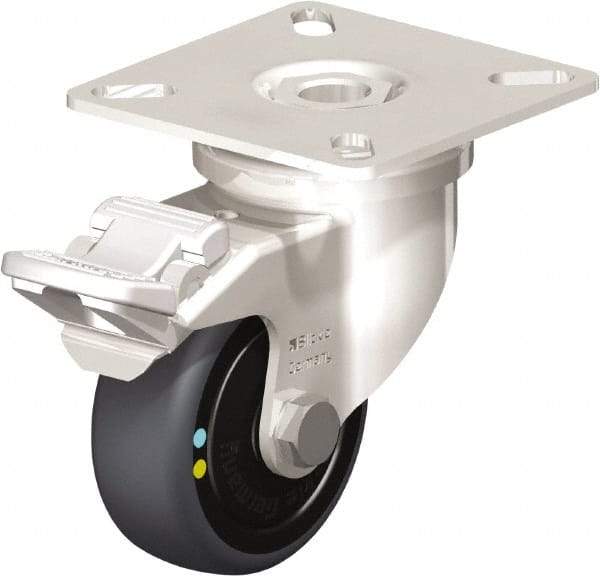 Blickle - 2" Diam x 3/4" Wide x 2-51/64" OAH Top Plate Mount Swivel Caster with Brake - Thermoplastic Rubber Elastomer (TPE), 66 Lb Capacity, Ball Bearing, 2-3/8 x 2-3/8" Plate - Industrial Tool & Supply