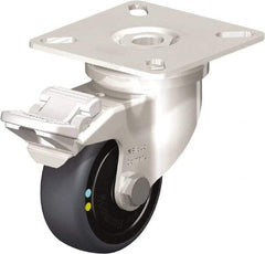 Blickle - 2" Diam x 3/4" Wide x 2-51/64" OAH Top Plate Mount Swivel Caster with Brake - Thermoplastic Rubber Elastomer (TPE), 66 Lb Capacity, Ball Bearing, 2-3/8 x 2-3/8" Plate - Industrial Tool & Supply