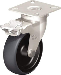 Blickle - 3" Diam x 63/64" Wide x 3-15/16" OAH Top Plate Mount Swivel Caster with Brake - Thermoplastic Rubber Elastomer (TPE), 165 Lb Capacity, Plain Bore Bearing, 2-3/8 x 2-3/8" Plate - Industrial Tool & Supply