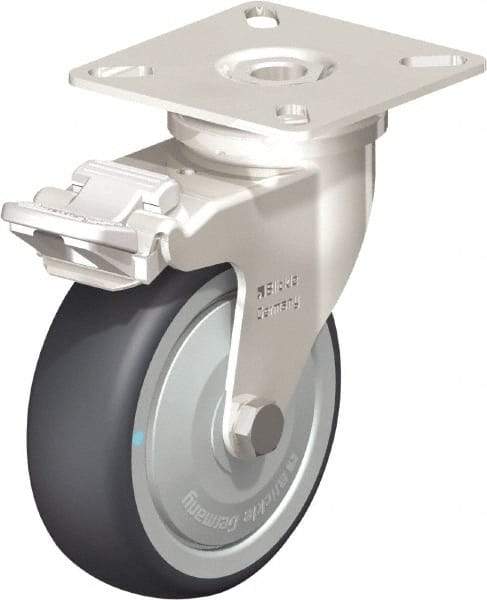 Blickle - 3" Diam x 63/64" Wide x 3-15/16" OAH Top Plate Mount Swivel Caster with Brake - Thermoplastic Rubber Elastomer (TPE), 165 Lb Capacity, Ball Bearing, 2-3/8 x 2-3/8" Plate - Industrial Tool & Supply