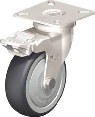 Blickle - 3" Diam x 63/64" Wide x 3-15/16" OAH Top Plate Mount Swivel Caster with Brake - Thermoplastic Rubber Elastomer (TPE), 165 Lb Capacity, Ball Bearing, 2-3/8 x 2-3/8" Plate - Industrial Tool & Supply