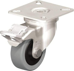 Blickle - 2" Diam x 45/64" Wide x 2-51/64" OAH Top Plate Mount Swivel Caster with Brake - Solid Rubber, 88 Lb Capacity, Plain Bore Bearing, 2-3/8 x 2-3/8" Plate - Industrial Tool & Supply
