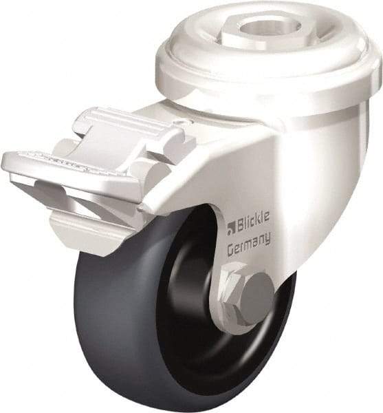 Blickle - 2" Diam x 3/4" Wide x 2-23/32" OAH Hollow Kingpin Mount Swivel Caster with Brake - Thermoplastic Rubber Elastomer (TPE), 110 Lb Capacity, Plain Bore Bearing, Hollow Kingpin Stem - Industrial Tool & Supply