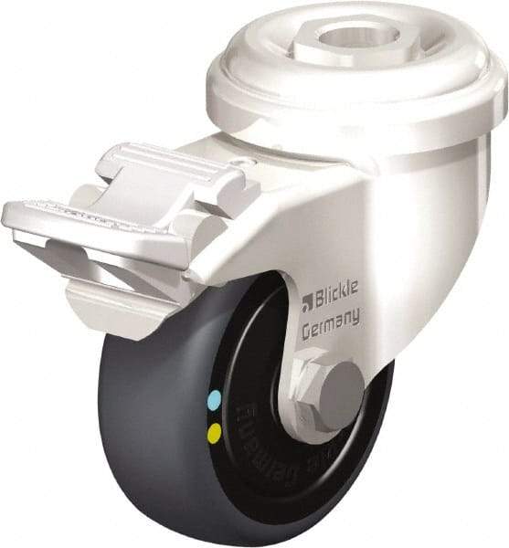 Blickle - 2" Diam x 3/4" Wide x 2-23/32" OAH Hollow Kingpin Mount Swivel Caster with Brake - Thermoplastic Rubber Elastomer (TPE), 66 Lb Capacity, Ball Bearing, Hollow Kingpin Stem - Industrial Tool & Supply