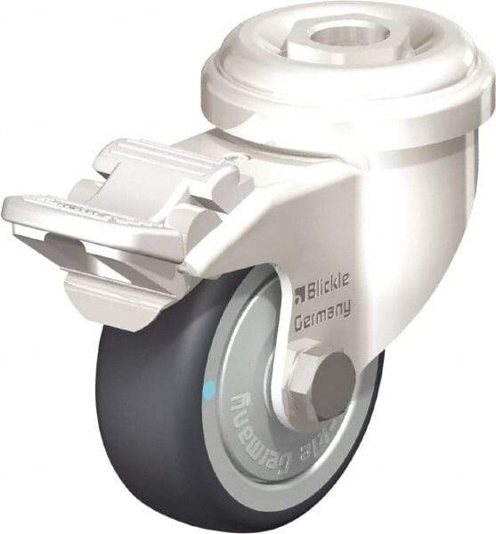 Blickle - 2" Diam x 3/4" Wide x 2-23/32" OAH Hollow Kingpin Mount Swivel Caster with Brake - Thermoplastic Rubber Elastomer (TPE), 110 Lb Capacity, Ball Bearing, Hollow Kingpin Stem - Industrial Tool & Supply