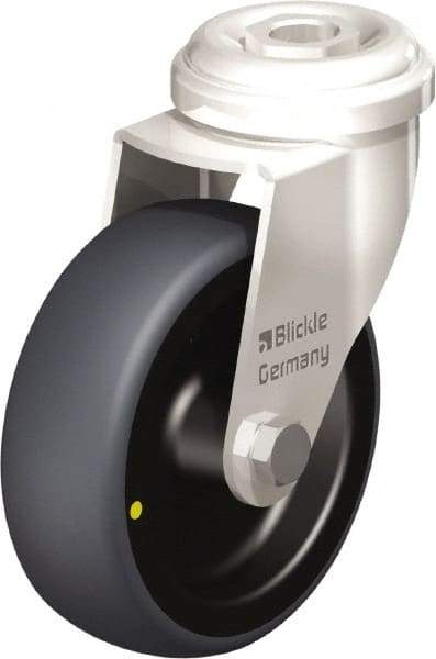 Blickle - 3" Diam x 63/64" Wide x 3-27/32" OAH Hollow Kingpin Mount Swivel Caster - Thermoplastic Rubber Elastomer (TPE), 110 Lb Capacity, Plain Bore Bearing, Hollow Kingpin Stem - Industrial Tool & Supply