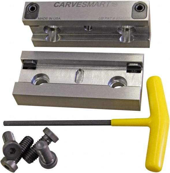 CarveSmart - 3/4" Jaw Width, 1.685" Jaw Height, 3/4" Jaw Thickness, Quick Change Jaw System Vise Jaw Sets - Steel, Bolt-On, 2 Jaws, Semi-Hard Jaws - Industrial Tool & Supply
