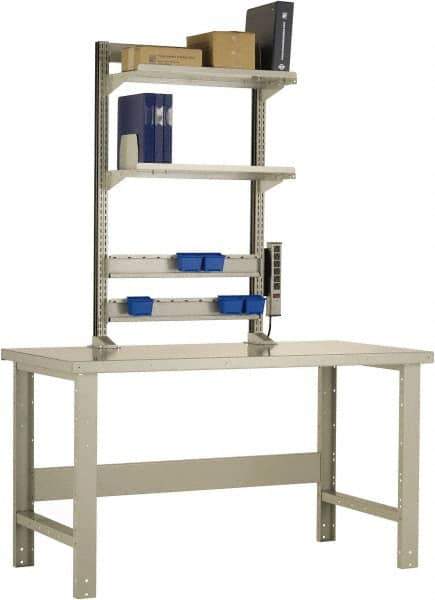 Rousseau Metal - No Drawers, 2 Shelf Workstation - 1,100 Lb Capacity, Steel Top, Everest Blue, 60" Wide x 80" High x 30" Long - Industrial Tool & Supply