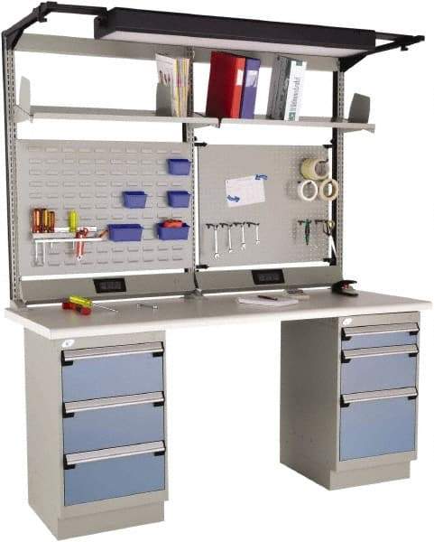 Rousseau Metal - 6 Drawer, 2 Shelf Workstation - 775 Lb Capacity, Plastic Laminate Top, Everest Blue, 72" Wide x 80" High x 30" Long - Industrial Tool & Supply