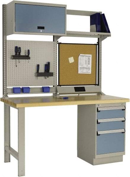 Rousseau Metal - 3 Drawer, 2 Shelf Workstation - 2,750 Lb Capacity, Wood Top, Everest Blue, 60" Wide x 80" High x 30" Long - Industrial Tool & Supply