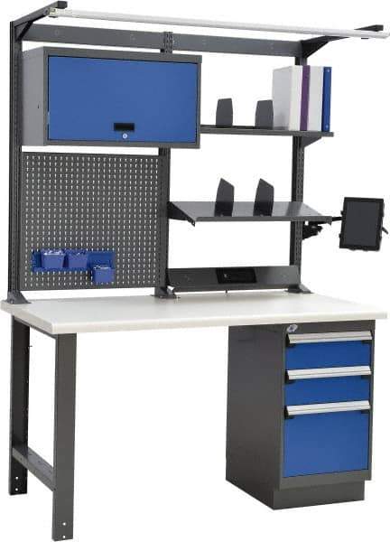 Rousseau Metal - 3 Drawer, 2 Shelf Workstation - 775 Lb Capacity, Plastic Top, Avalanche Blue, 60" Wide x 80" High x 30" Long - Industrial Tool & Supply