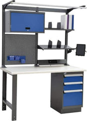 Rousseau Metal - 3 Drawer, 2 Shelf Workstation - 775 Lb Capacity, Plastic Top, Avalanche Blue, 60" Wide x 80" High x 30" Long - Industrial Tool & Supply