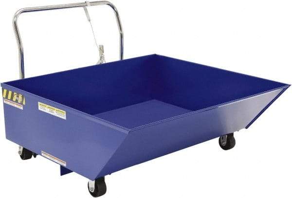Vestil - 292 Lb Load Capacity, 1/2 Cu Yd, Steel Low Profile - 48-7/16" Wide x 54-1/16" Long x 34" High, Blue - Industrial Tool & Supply