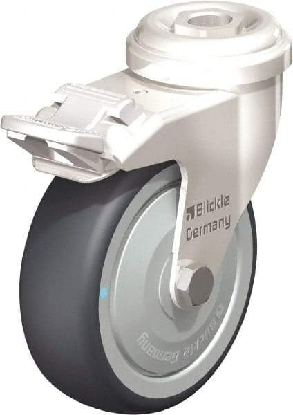 Blickle - 3" Diam x 63/64" Wide x 3-27/32" OAH Hollow Kingpin Mount Swivel Caster with Brake - Thermoplastic Rubber Elastomer (TPE), 165 Lb Capacity, Ball Bearing, Hollow Kingpin Stem - Industrial Tool & Supply