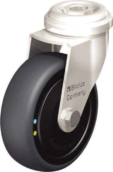 Blickle - 3" Diam x 63/64" Wide x 3-27/32" OAH Hollow Kingpin Mount Swivel Caster - Thermoplastic Rubber Elastomer (TPE), 110 Lb Capacity, Ball Bearing, Hollow Kingpin Stem - Industrial Tool & Supply