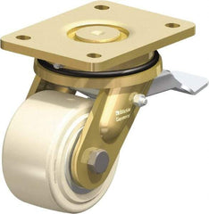 Blickle - 4" Diam x 2-5/32" Wide x 5-5/64" OAH Top Plate Mount Swivel Caster with Brake - Impact-Resistant Cast Nylon, 3,300 Lb Capacity, Ball Bearing, 5-1/2 x 4-3/8" Plate - Industrial Tool & Supply