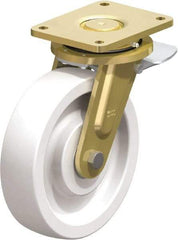 Blickle - 10" Diam x 2-9/16" Wide x 12" OAH Top Plate Mount Swivel Caster with Brake - Impact-Resistant Nylon, 4,400 Lb Capacity, Ball Bearing, 6-7/8 x 5-1/2" Plate - Industrial Tool & Supply