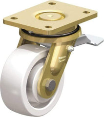 Blickle - 5" Diam x 1-31/32" Wide x 6-11/16" OAH Top Plate Mount Swivel Caster with Brake - Impact-Resistant Nylon, 1,650 Lb Capacity, Ball Bearing, 5-1/2 x 4-3/8" Plate - Industrial Tool & Supply