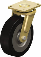 Blickle - 10" Diam x 3-9/64" Wide x 12" OAH Top Plate Mount Swivel Caster - Solid Rubber, 2,200 Lb Capacity, Ball Bearing, 6-7/8 x 5-1/2" Plate - Industrial Tool & Supply