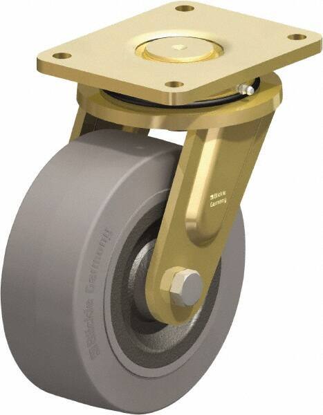 Blickle - 8" Diam x 3-9/64" Wide x 10-1/32" OAH Top Plate Mount Swivel Caster - Solid Rubber, 1,870 Lb Capacity, Ball Bearing, 6-7/8 x 5-1/2" Plate - Industrial Tool & Supply