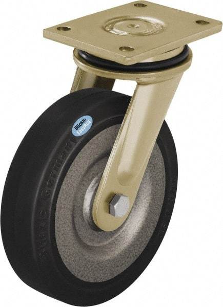Blickle - 10" Diam x 2-23/64" Wide x 12" OAH Top Plate Mount Swivel Caster - Solid Rubber, 1,870 Lb Capacity, Ball Bearing, 6-7/8 x 5-1/2" Plate - Industrial Tool & Supply