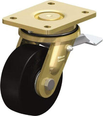 Blickle - 5" Diam x 1-31/32" Wide x 6-11/16" OAH Top Plate Mount Swivel Caster with Brake - Solid Rubber, 704 Lb Capacity, Ball Bearing, 5-1/2 x 4-3/8" Plate - Industrial Tool & Supply