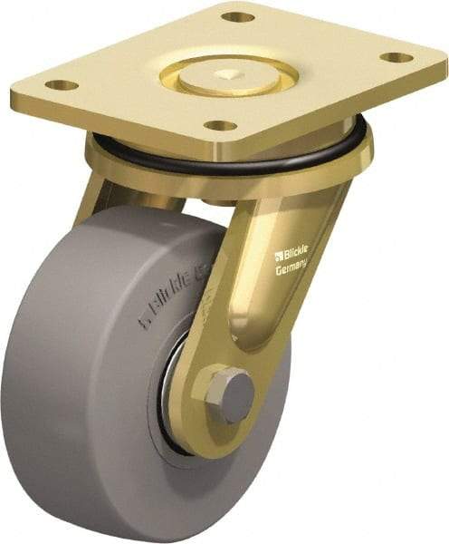 Blickle - 5" Diam x 1-31/32" Wide x 6-11/16" OAH Top Plate Mount Swivel Caster - Solid Rubber, 704 Lb Capacity, Ball Bearing, 5-1/2 x 4-3/8" Plate - Industrial Tool & Supply