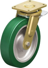 Blickle - 12" Diam x 3-9/64" Wide x 13-31/32" OAH Top Plate Mount Swivel Caster with Brake - Polyurethane-Elastomer Blickle Softhane, 3,960 Lb Capacity, Ball Bearing, 6-7/8 x 5-1/2" Plate - Industrial Tool & Supply