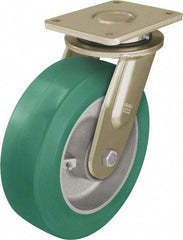 Blickle - 10" Diam x 3-9/64" Wide x 12" OAH Top Plate Mount Swivel Caster - Polyurethane-Elastomer Blickle Softhane, 3,080 Lb Capacity, Ball Bearing, 6-7/8 x 5-1/2" Plate - Industrial Tool & Supply
