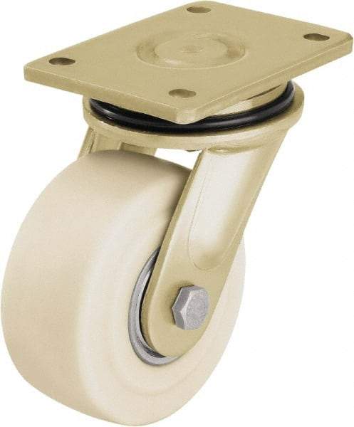 Blickle - 4" Diam x 2-5/32" Wide x 5-5/64" OAH Top Plate Mount Swivel Caster - Impact-Resistant Cast Nylon, 3,300 Lb Capacity, Ball Bearing, 5-1/2 x 4-3/8" Plate - Industrial Tool & Supply