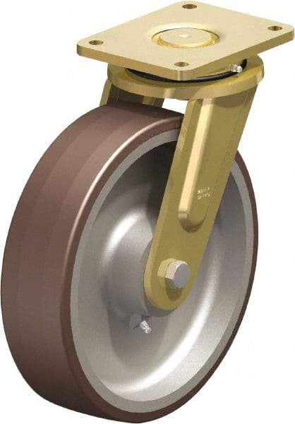 Blickle - 12" Diam x 3-9/64" Wide x 13-31/32" OAH Top Plate Mount Swivel Caster - Polyurethane-Elastomer Blickle Besthane, 5,280 Lb Capacity, Ball Bearing, 6-7/8 x 5-1/2" Plate - Industrial Tool & Supply