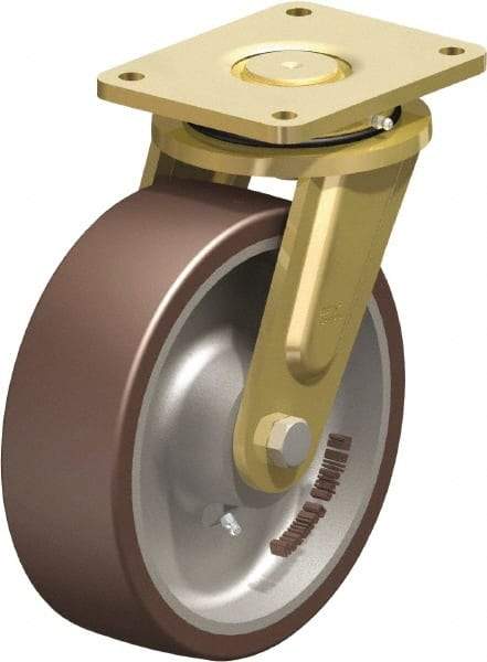 Blickle - 10" Diam x 3-9/64" Wide x 12" OAH Top Plate Mount Swivel Caster - Polyurethane-Elastomer Blickle Besthane, 3,960 Lb Capacity, Ball Bearing, 6-7/8 x 5-1/2" Plate - Industrial Tool & Supply