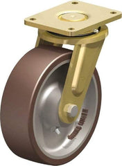Blickle - 10" Diam x 3-9/64" Wide x 12" OAH Top Plate Mount Swivel Caster - Polyurethane-Elastomer Blickle Besthane, 3,960 Lb Capacity, Ball Bearing, 6-7/8 x 5-1/2" Plate - Industrial Tool & Supply